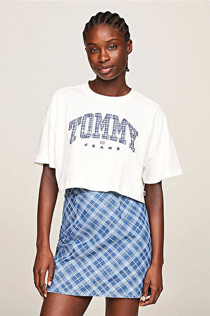 Tommy Jeans Kadın Ovs Beyaz Crop T-Shirt