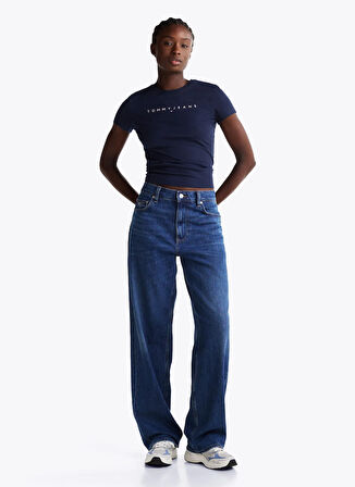 Tommy Jeans Bisiklet Yaka Mavi Kadın T-Shirt DW0DW18398C1G