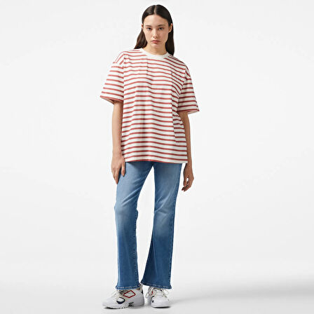 Kadın MODERN REG STRIPE C-NK SS T-Shirt-Beyaz | XS