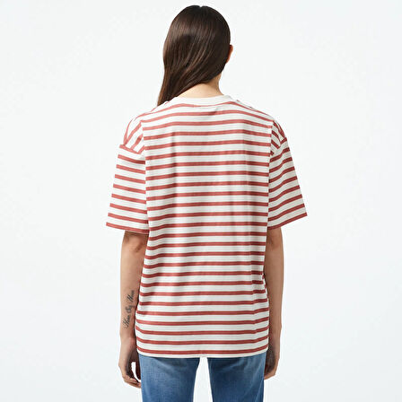 Kadın MODERN REG STRIPE C-NK SS T-Shirt-Beyaz | XS