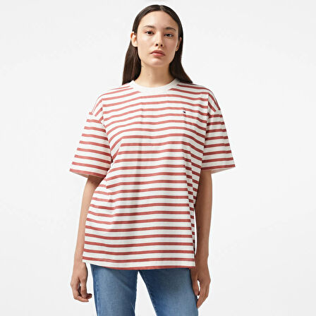 Kadın MODERN REG STRIPE C-NK SS T-Shirt-Beyaz | XS