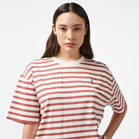 Kadın MODERN REG STRIPE C-NK SS T-Shirt-Beyaz | S