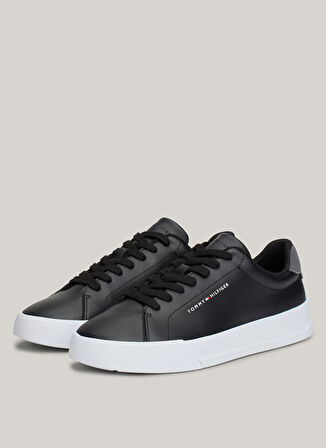 Tommy Hilfiger Siyah Erkek Sneaker TH COURT LEATHER GRAIN ESS