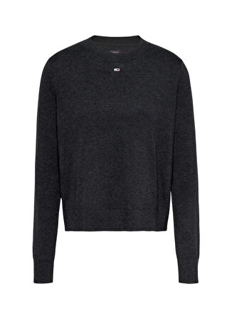 Tommy Jeans Yuvarlak Yaka Standart Düz Siyah Kazak Kadın TJW ESSENTIAL CREW NECK SWEATER