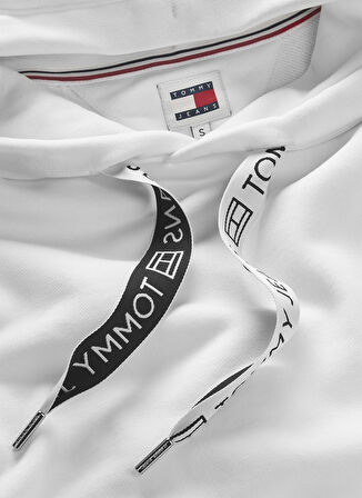 Tommy Jeans Düz Beyaz Kadın Sweatshırt TJW BXY LOGO DRAWCORD HOODIE EXT