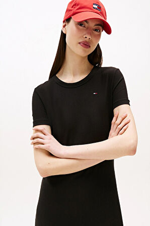 Kadın Fitilli Vücudu Saran Slim Fit Midi Elbise - Siyah | M