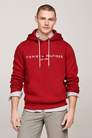 Erkek Th Logo Kapüşonlu Sweatshirt - Kırmızı  | S