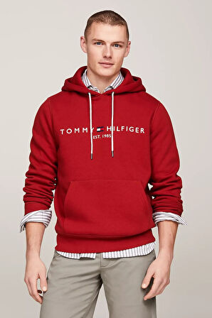Erkek Th Logo Kapüşonlu Sweatshirt - Kırmızı  | S