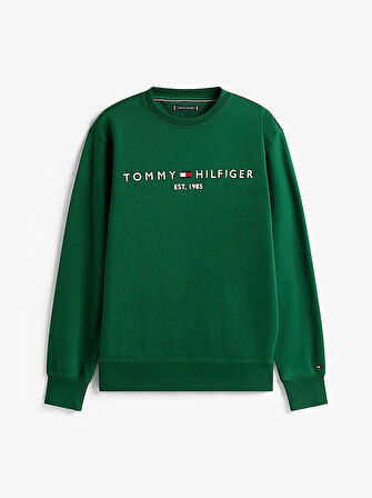 TOMMY HILFIGER Erkek Göğüste Marka Logolu ve Marka İmzalı Bisiklet Yakalı Organik Pamuklu Kollarda Marka Bayrak Detaylı Yeşil Sweatshirt MW0MW11596 L6K