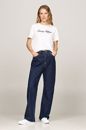 Kadın Th Script Logo Regular T-Shirt - Ekru | XS