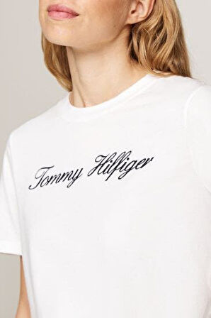 Kadın Th Script Logo Regular T-Shirt - Ekru | XS