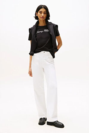 Kadın Th Script Logo Regular T-Shirt - Siyah | XS