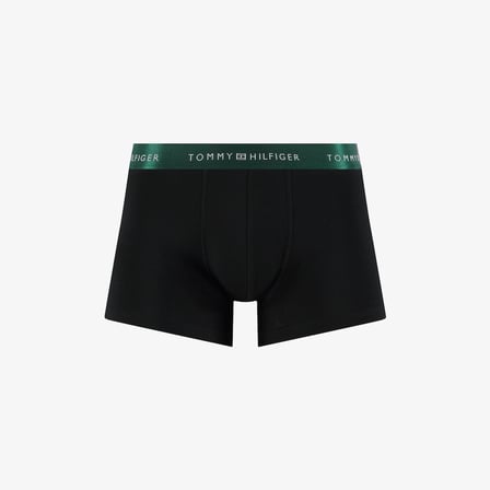 Tommy Hilfiger Trunk 3'lü Siyah/Gümüş/Yeşil Bantlı Erkek Siyah Boxer