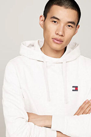 Erkek TJM REG Rozet Bağcıklı Kapüşonlu Sweatshirt - Gümüş Gri | M