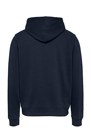 Erkek Altın Logo Kapüşonlu Sweatshirt - Lacivert | XS