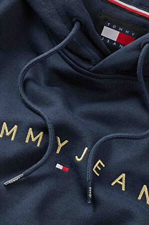 Erkek Altın Logo Kapüşonlu Sweatshirt - Lacivert | XS