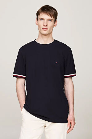 Erkek GLOBAL Stripe Manşet Pique T-Shirt - Lacivert | M