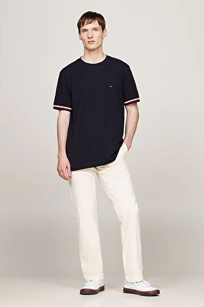 Erkek GLOBAL Stripe Manşet Pique T-Shirt - Lacivert | M