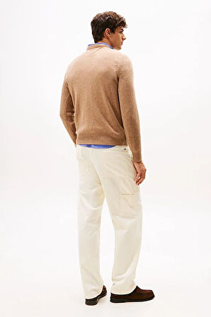 Erkek Regular Fit Kuzu Yünü Bisiklet Yaka Kazak - Bej | XS