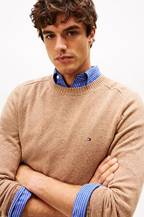 Erkek Regular Fit Kuzu Yünü Bisiklet Yaka Kazak - Bej | XS