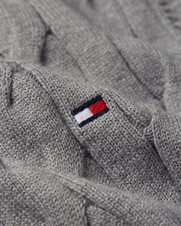 TOMMY HILFIGER Erkek Marka Logolu Pamuklu Günlük Kullanıma Uygun Koyu Gri Kazak MW0MW33132 P91