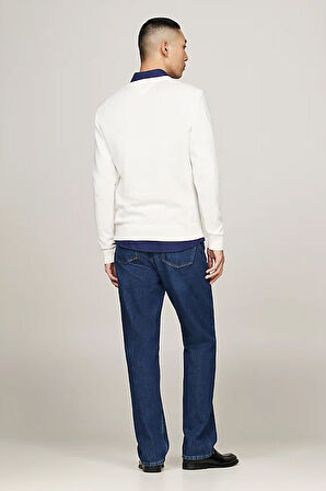 Erkek V Yaka Bayrak Nakışlı Kazak - Beyaz | 2XL