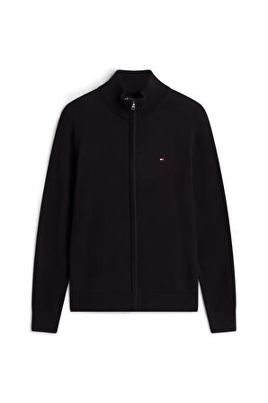 Erkek Fermuarlı Dik Yaka Pamuklu Triko Hırka - Siyah | M