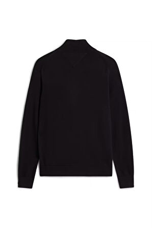 Erkek Fermuarlı Dik Yaka Pamuklu Triko Hırka - Siyah | M