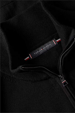 Erkek Fermuarlı Dik Yaka Pamuklu Triko Hırka - Siyah | M