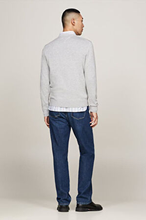 Erkek V Yaka Pamuklu Triko Kazak - Gri | XS