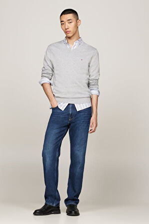 Erkek V Yaka Pamuklu Triko Kazak - Gri | S