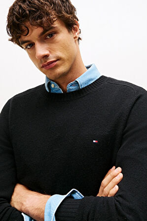 Erkek Regular Fit Kuzu Yünü Bisiklet Yaka Kazak - Siyah | M