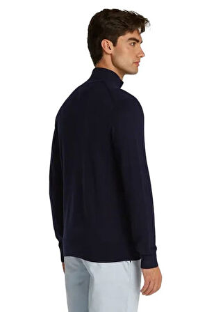 Erkek Fermuarlı Dik Yaka Pamuklu Triko Hırka - Lacivert | XS