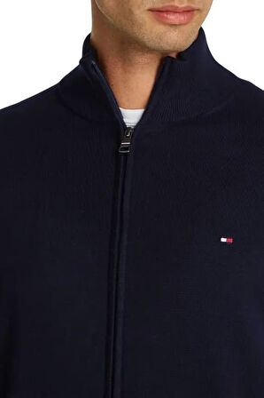 Erkek Fermuarlı Dik Yaka Pamuklu Triko Hırka - Lacivert | XS