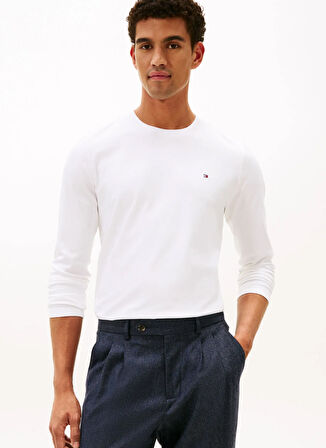 Tommy Hilfiger Bisiklet Yaka Beyaz Erkek T-Shirt MW0MW27908YBR_LUXURY INTERLOCK LS T