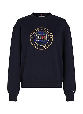 Tommy Hilfiger Yuvarlak Yaka Nakışlı Lacivert Kadın Sweatshırt REG NAUTICAL EMB C-NK SWEATSHIRT