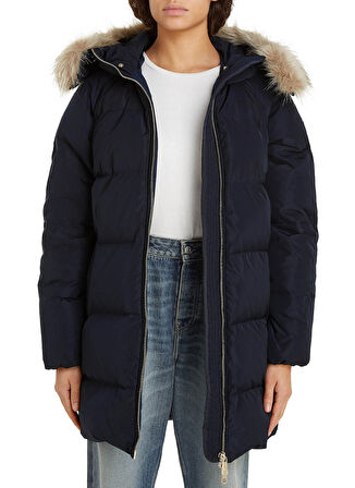 Tommy Hilfiger Lacivert Kadın Şişme Mont MW DOWN REG COAT WITH FUR