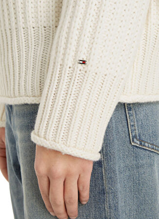 Tommy Hilfiger Balıkçı Yaka Standart Düz Ekru Kazak Kadın CHUNKY CARDIGAN STITCH M-NK SWT