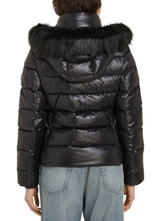 Tommy Hilfiger Siyah Kadın Şişme Mont GLOSS DOWN TYRA JKT WITH FUR