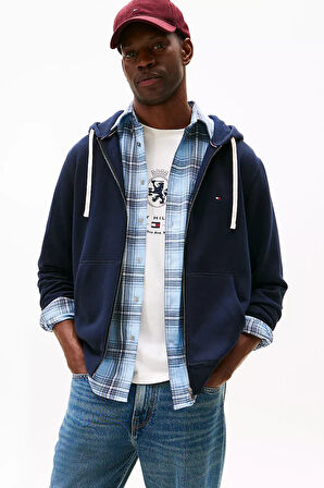 Erkek Regular Fit Kapüşonlu Kanguru Cepli Fermuarlı Sweatshirt - Lacivert | XS