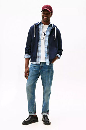 Erkek Regular Fit Kapüşonlu Kanguru Cepli Fermuarlı Sweatshirt - Lacivert | XS