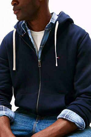 Erkek Regular Fit Kapüşonlu Kanguru Cepli Fermuarlı Sweatshirt - Lacivert | XS