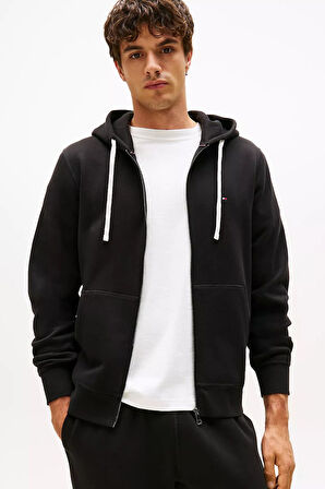 Erkek Regular Fit Kapüşonlu Kanguru Cepli Fermuarlı Sweatshirt - Siyah | XS