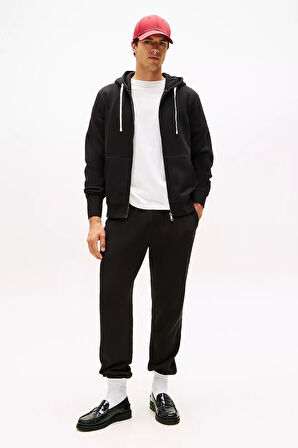 Erkek Regular Fit Kapüşonlu Kanguru Cepli Fermuarlı Sweatshirt - Siyah | XS