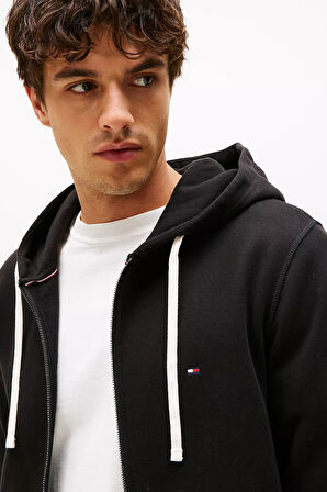 Erkek Regular Fit Kapüşonlu Kanguru Cepli Fermuarlı Sweatshirt - Siyah | XS