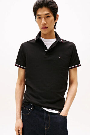 Erkek Th Slim Fit Tipped Polo T-Shirt - Siyah | XS