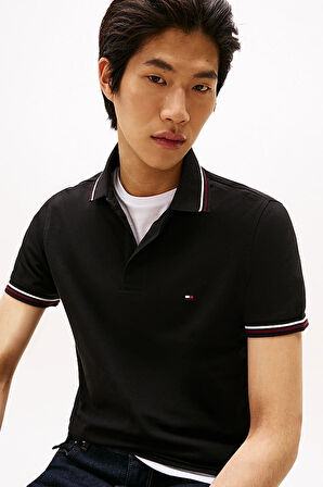 Erkek Th Slim Fit Tipped Polo T-Shirt - Siyah | XS