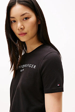 Kadın Th Yazı Logo T-Shirt - Siyah | M