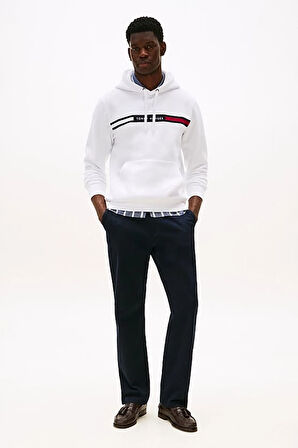 Erkek Th Chest Logo Drawstring Sweatshirt - Beyaz | XS