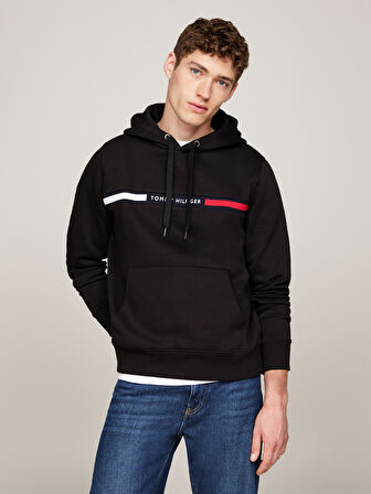 TOMMY HILFIGER Erkek Marka Logolu Kapüşonlu Şık Görünüşlü Siyah Sweatshirt MW0MW37361 BDS